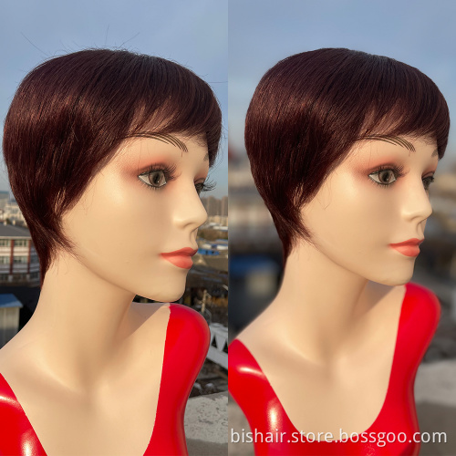 Wholesale Short Bob Wig With Bangs Pixie Cut Brazilian Human Hair Wigs Remy Full Manchine Cheap Red Brown Wigs For Women